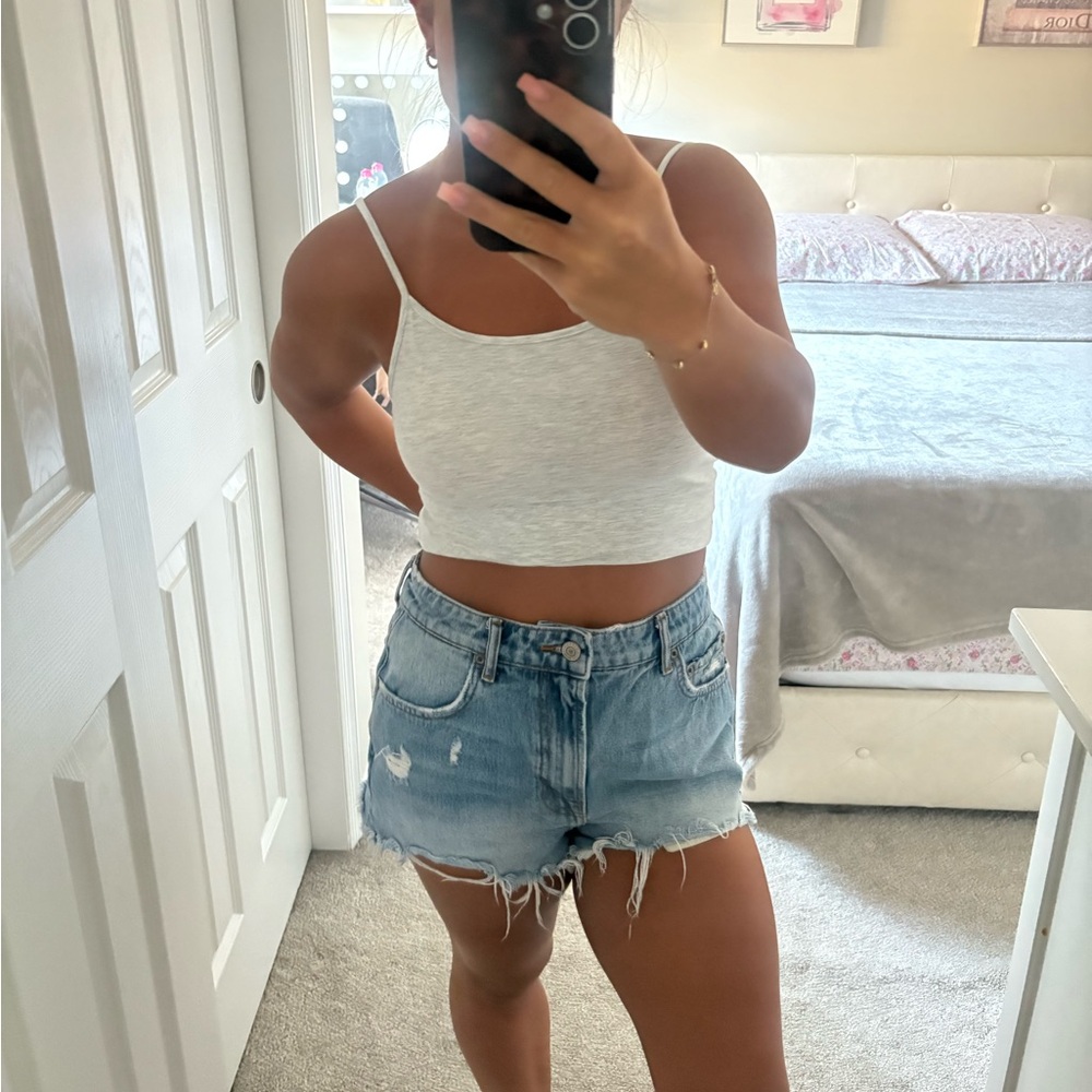 Zara Light Blue Distressed Jean Shorts
